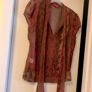 Blouse, 100% silk, dry clean only. Almost new, original price $40. Dollars.